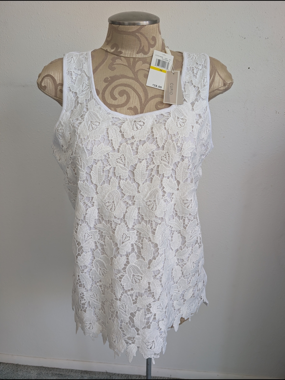 Cupio White Floral Lace Camisole Tank